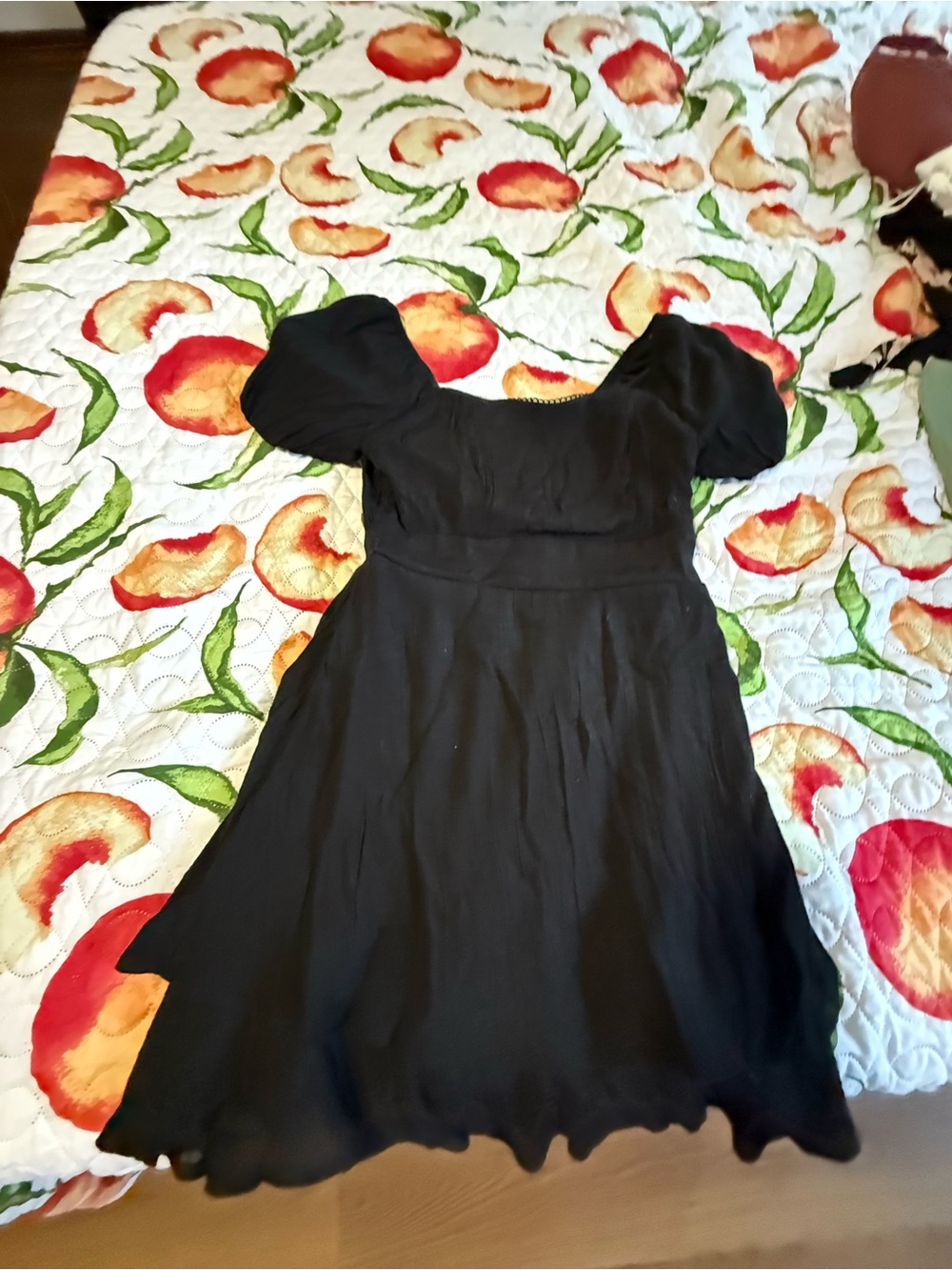 As U Wish Black Puff Sleeve A-Line Dress with Scoop Neck